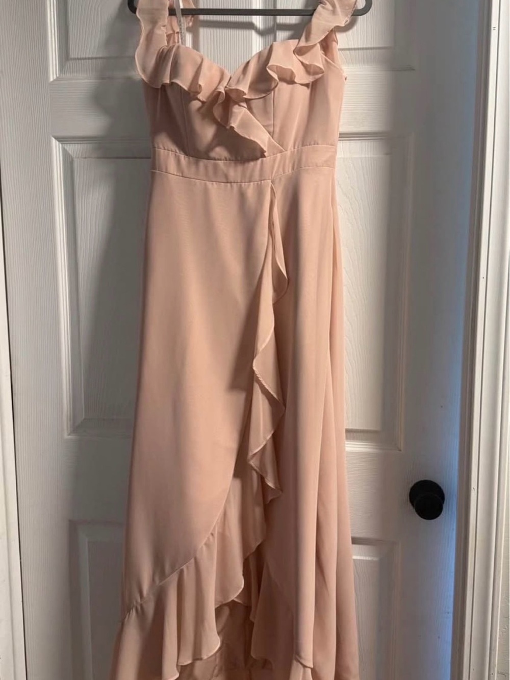 Azazie Blush Ruffle V‑Neck Maxi Dress, Dusty Rose
